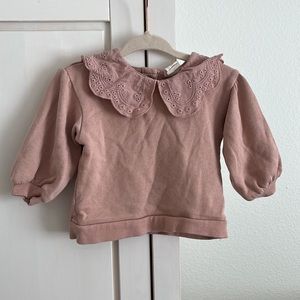 H&M (VGUC) | mauve ruffle eyelet collar bib sweatshirt sweater